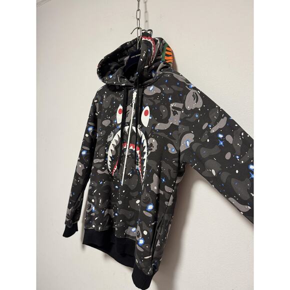 A Bathing Ape BAPE Shark Full Zip Hoodie Mens Large Black Gray Space Camo WGM - Picture 7 of 16